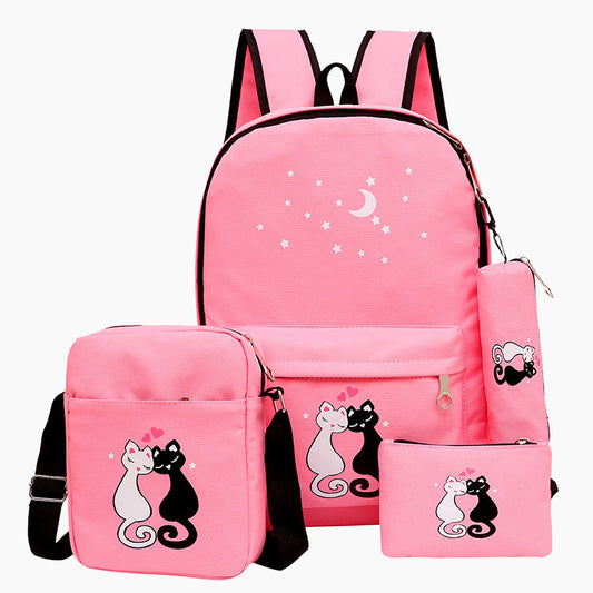 4-Piece School Bag Set/ backpack Children School Bags For Girls Boys Canvas School Bag Fashion Kids - black