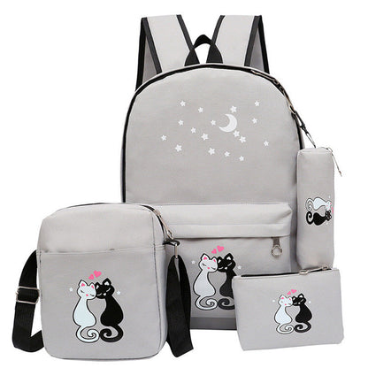 4-Piece School Bag Set/ backpack Children School Bags For Girls Boys Canvas School Bag Fashion Kids - black
