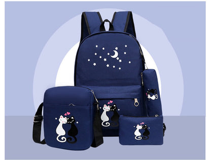 4-Piece School Bag Set/ backpack Children School Bags For Girls Boys Canvas School Bag Fashion Kids - black