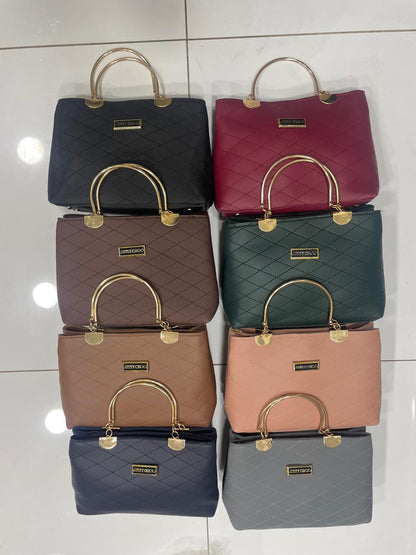 Premium Quilted Faux Leather Handbags with Golden Metal Handles - Elegant Shoulder Tote Collection (Black)