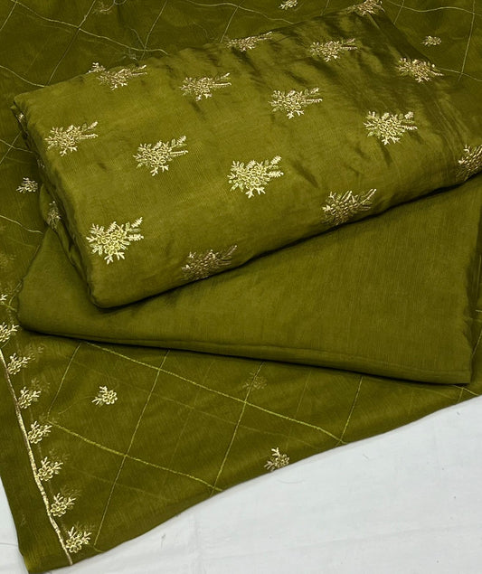 PREMIUM RAW SILK EMROIDERED UNSTITCH DRESS