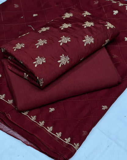 PREMIUM RAW SILK EMROIDERED UNSTITCH DRESS