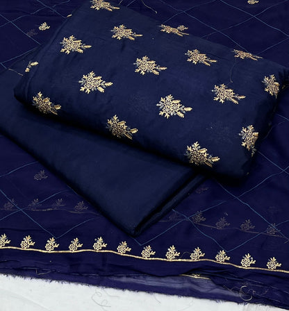 PREMIUM RAW SILK EMROIDERED UNSTITCH DRESS