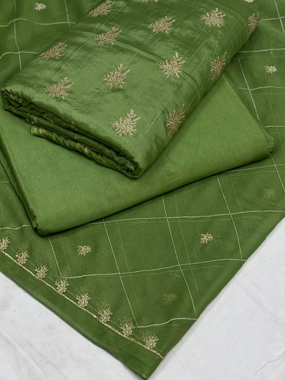 PREMIUM RAW SILK EMROIDERED UNSTITCH DRESS