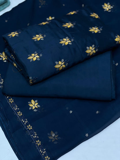 PREMIUM RAW SILK EMROIDERED UNSTITCH DRESS