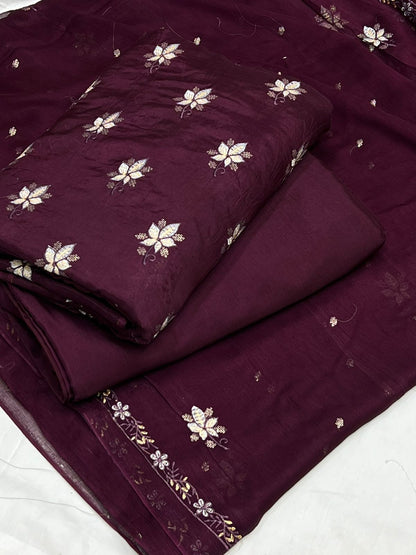 PREMIUM RAW SILK EMROIDERED UNSTITCH DRESS