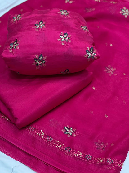 PREMIUM RAW SILK EMROIDERED UNSTITCH DRESS