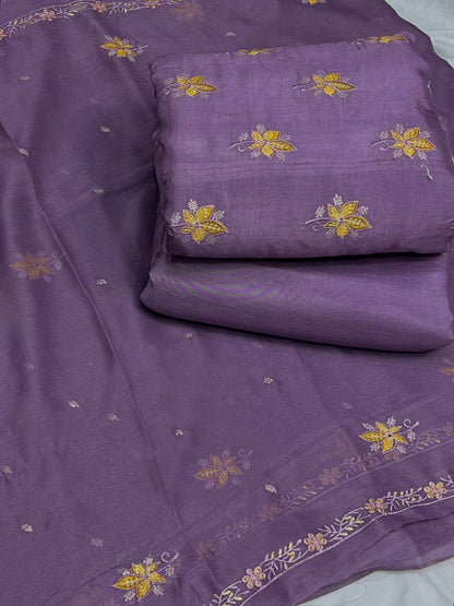 PREMIUM RAW SILK EMROIDERED UNSTITCH DRESS