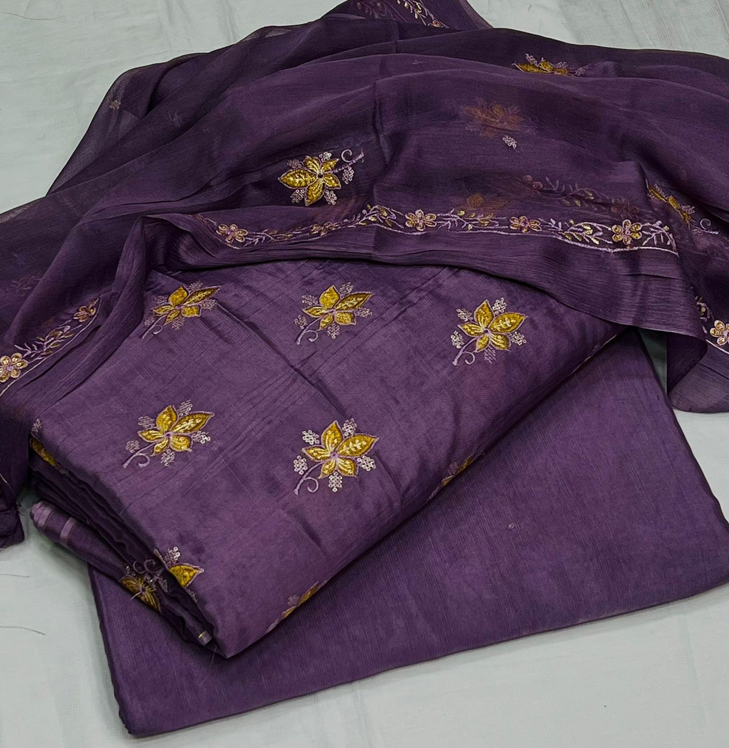 PREMIUM RAW SILK EMROIDERED UNSTITCH DRESS