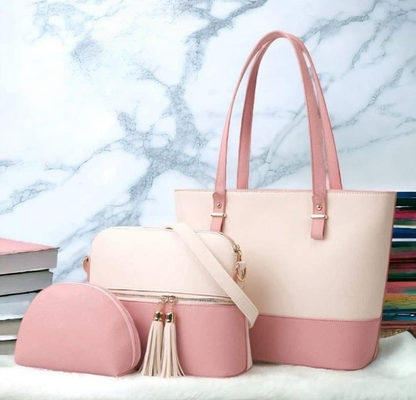 3 Piece Tote Handbag Elegant Design Premium Quality Smooth Finish Easy Carry For Daily Fashion Needs - Black and Ski