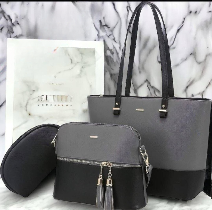 3 Piece Tote Handbag Elegant Design Premium Quality Smooth Finish Easy Carry For Daily Fashion Needs - Black and Ski