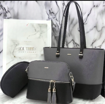 3 Piece Tote Handbag Elegant Design Premium Quality Smooth Finish Easy Carry For Daily Fashion Needs - Black and Ski