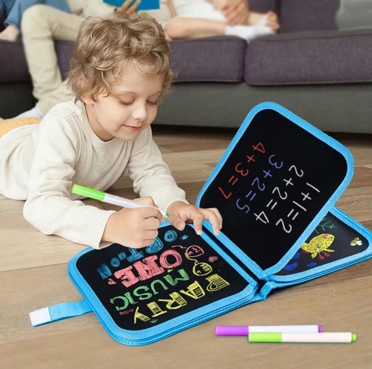 Erasable & Reusable Doodle Magic Blackboard Book with 3 Color Markers –