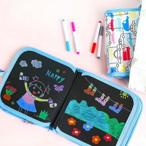 Erasable & Reusable Doodle Magic Blackboard Book with 3 Color Markers –