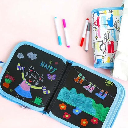 Erasable & Reusable Doodle Magic Blackboard Book with 3 Color Markers –