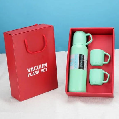 Red Box Vacuum Flask Bottle with 3 Cups and Gift Box Random color