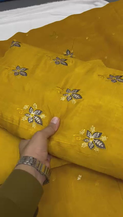 PREMIUM RAW SILK EMROIDERED UNSTITCH DRESS